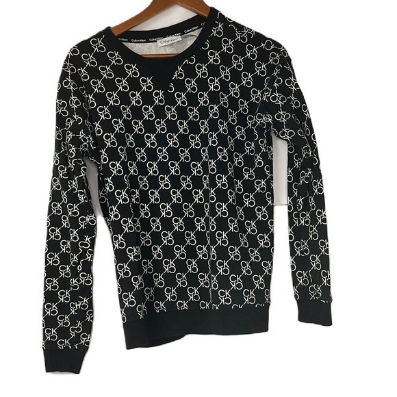 Calvin klein logo crew neck black white womens small lightweight sweatshirt - Picture 3 of 5